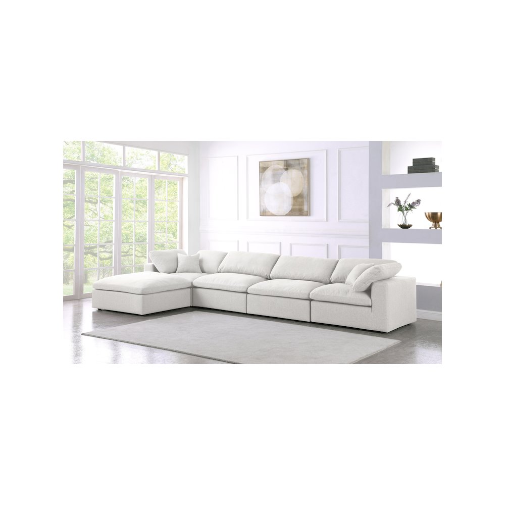 Serene Cream Linen Textured Fabric Deluxe Comfort Modular Sectional