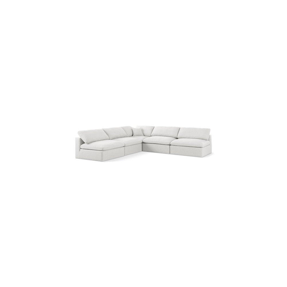 Serene Cream Linen Textured Fabric Deluxe Comfort Modular Sectional