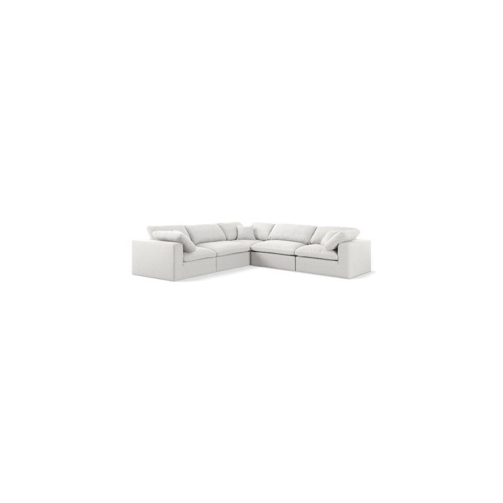 Serene Cream Linen Textured Fabric Deluxe Comfort Modular Sectional