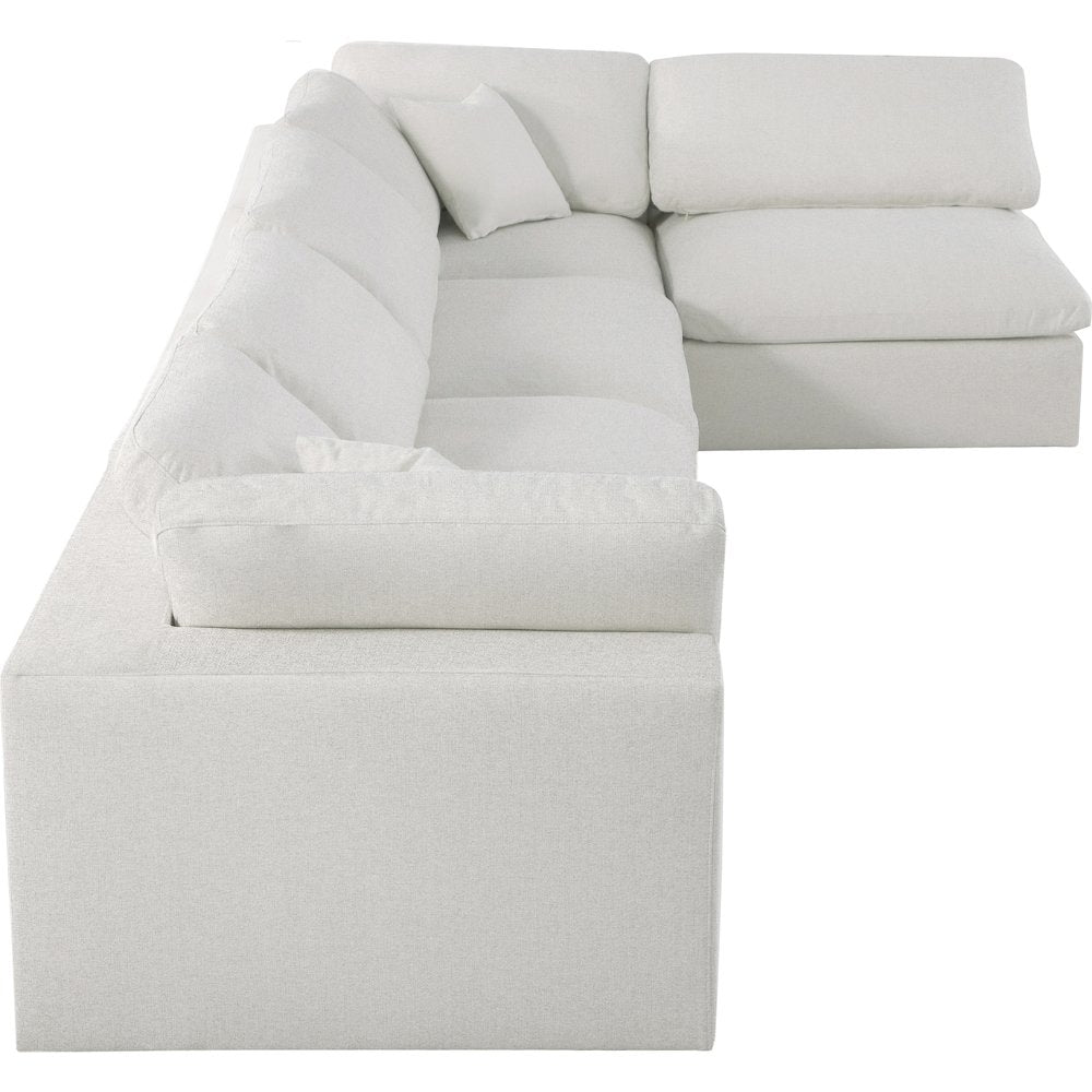 Serene Cream Linen Textured Fabric Deluxe Comfort Modular Sectional