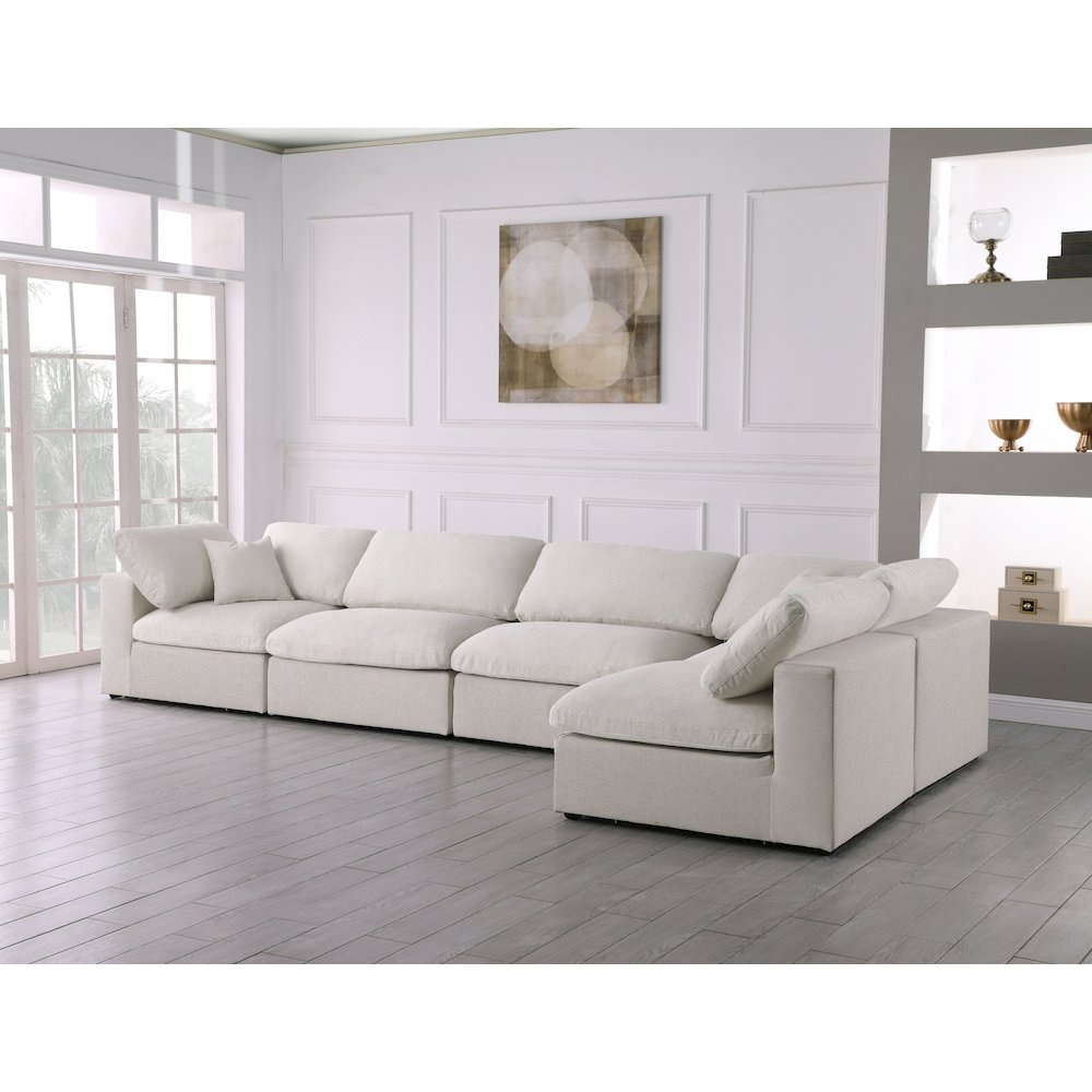 Serene Cream Linen Textured Fabric Deluxe Comfort Modular Sectional