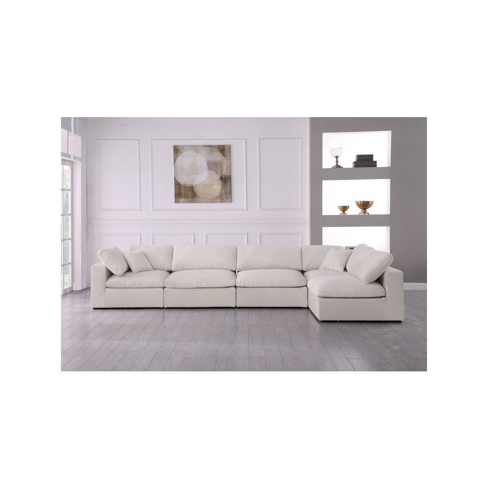 Serene Cream Linen Textured Fabric Deluxe Comfort Modular Sectional