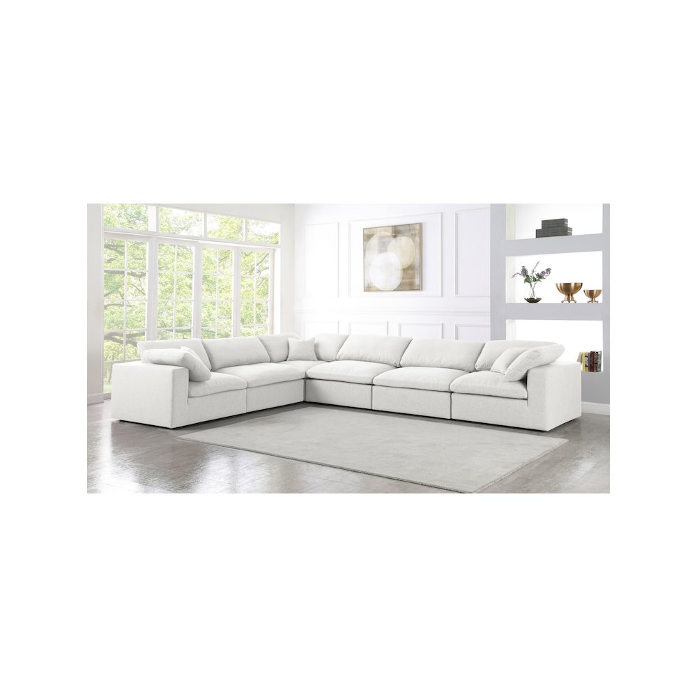 Serene Cream Linen Textured Fabric Deluxe Comfort Modular Sectional