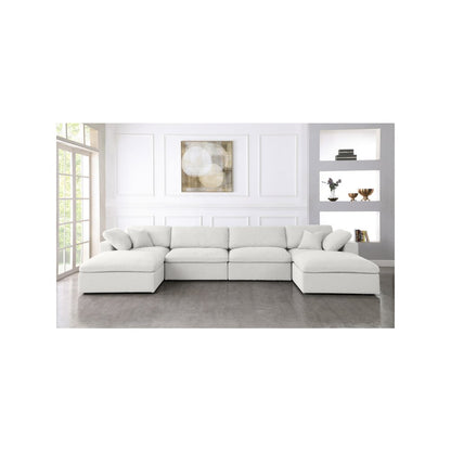 Serene Cream Linen Textured Fabric Deluxe Comfort Modular Sectional