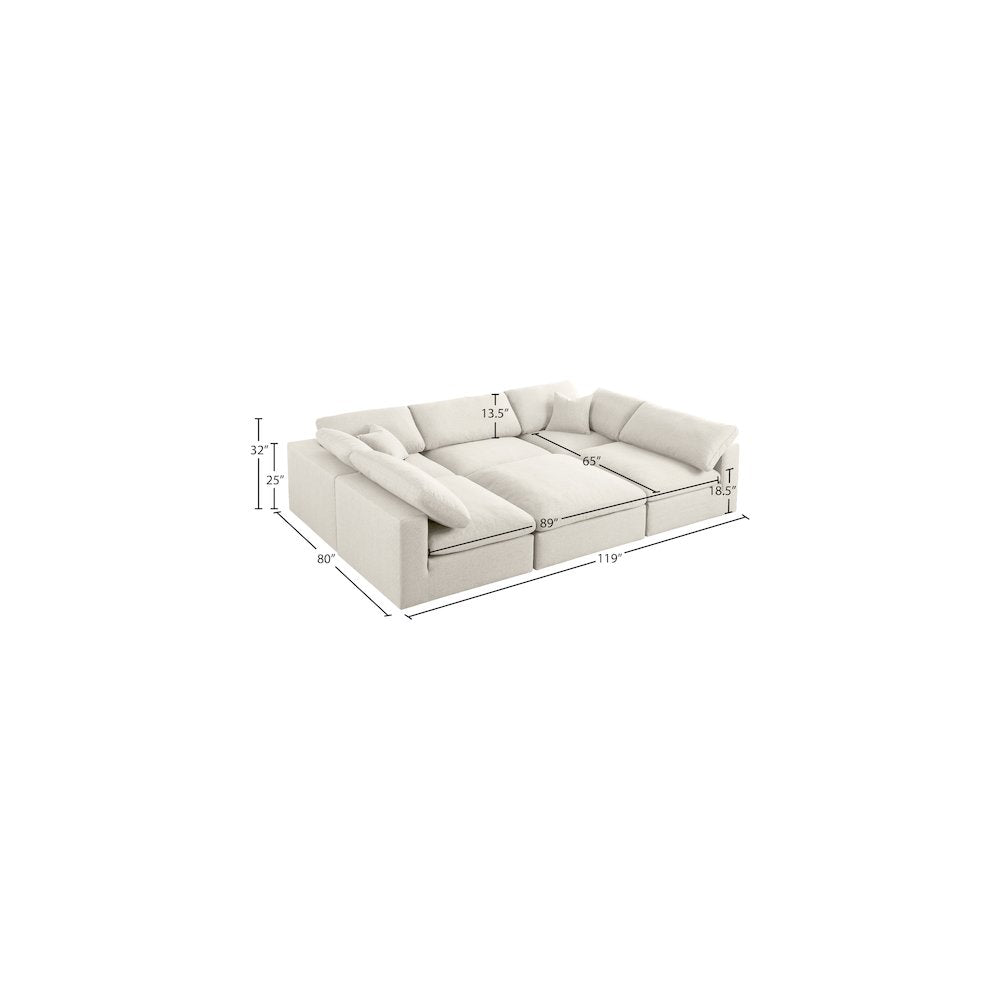 Serene Cream Linen Textured Fabric Deluxe Comfort Modular Sectional