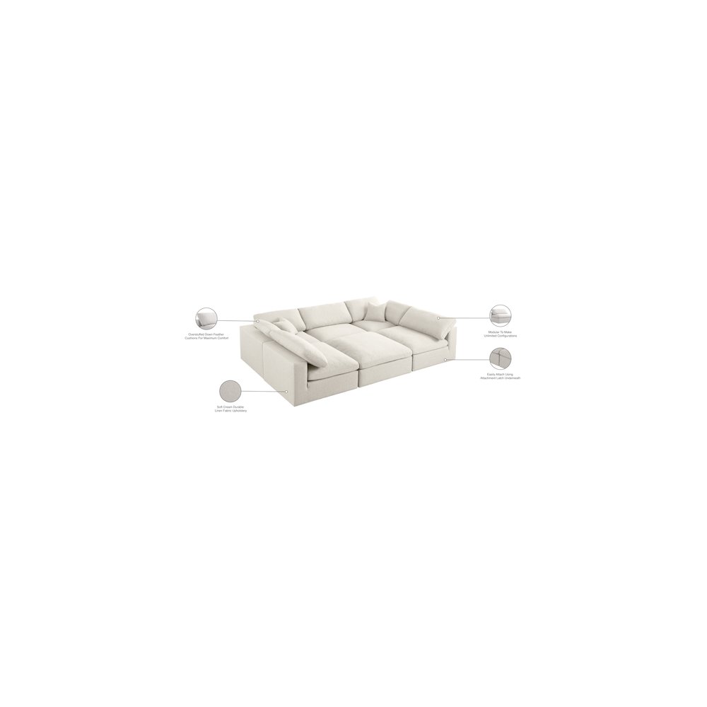Serene Cream Linen Textured Fabric Deluxe Comfort Modular Sectional