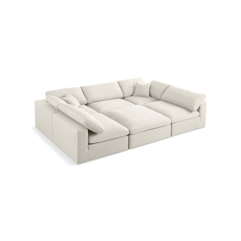 Serene Cream Linen Textured Fabric Deluxe Comfort Modular Sectional