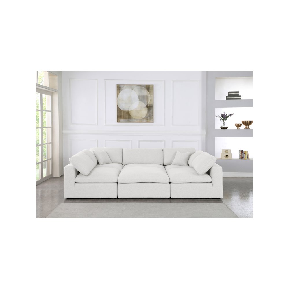 Serene Cream Linen Textured Fabric Deluxe Comfort Modular Sectional