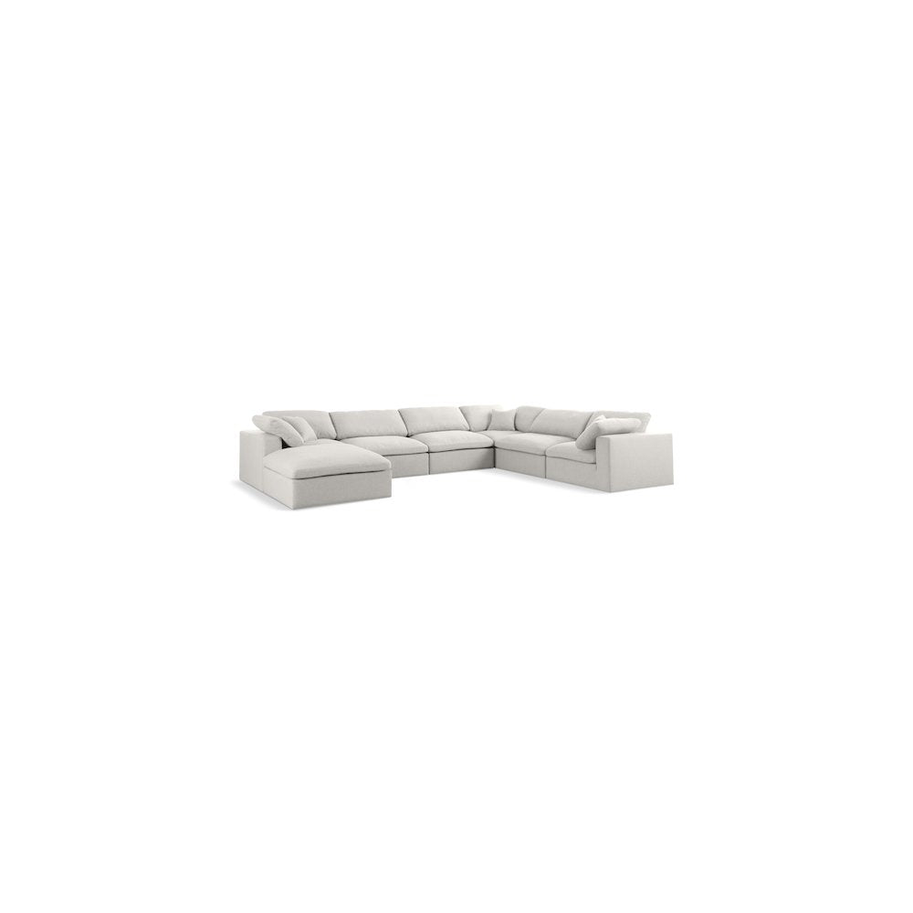 Serene Cream Linen Textured Fabric Deluxe Comfort Modular Sectional