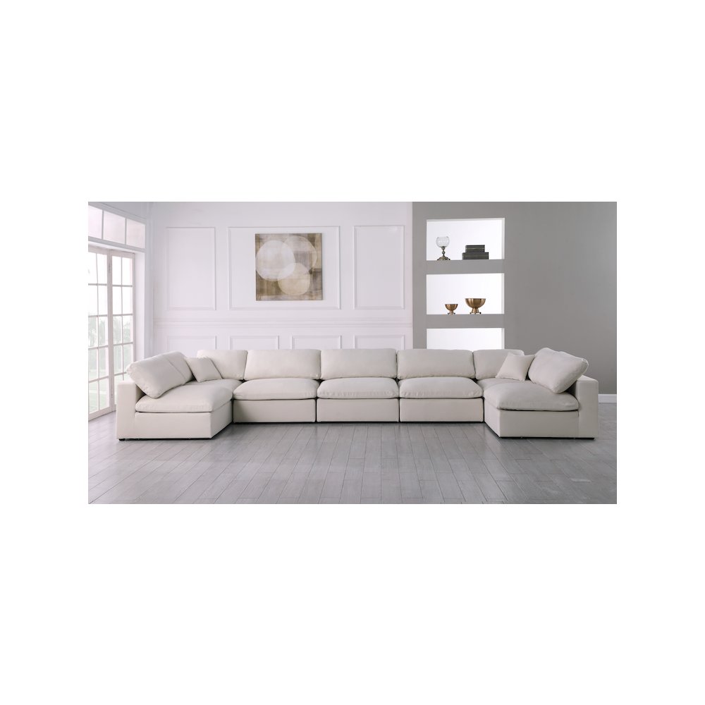 Serene Cream Linen Textured Fabric Deluxe Comfort Modular Sectional
