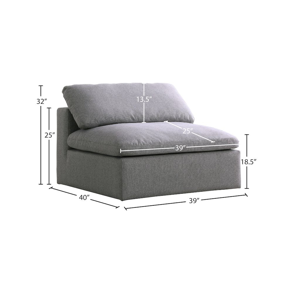 Serene Grey Linen Textured Fabric Deluxe Comfort Modular Armless Chair