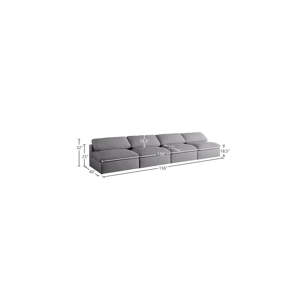 Serene Grey Linen Textured Fabric Deluxe Comfort Modular Armless Sofa