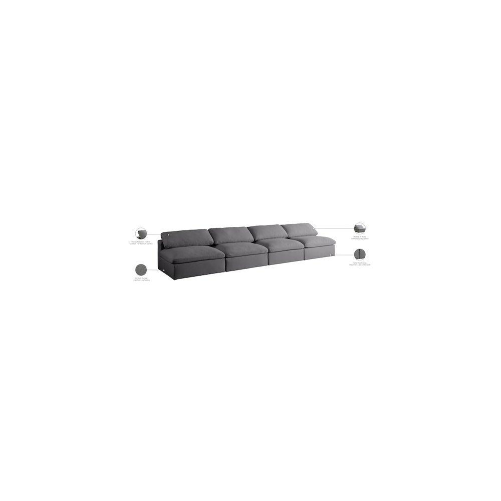 Serene Grey Linen Textured Fabric Deluxe Comfort Modular Armless Sofa