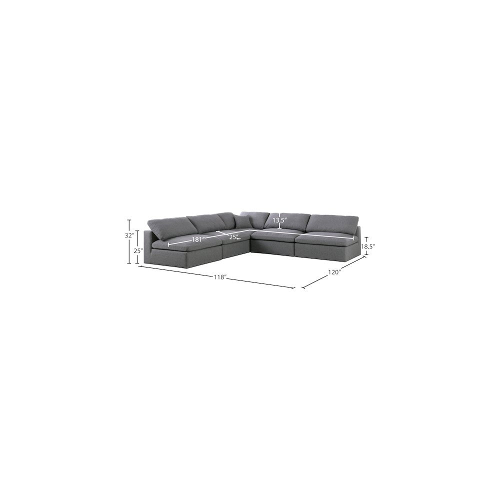Serene Grey Linen Textured Fabric Deluxe Comfort Modular Sectional