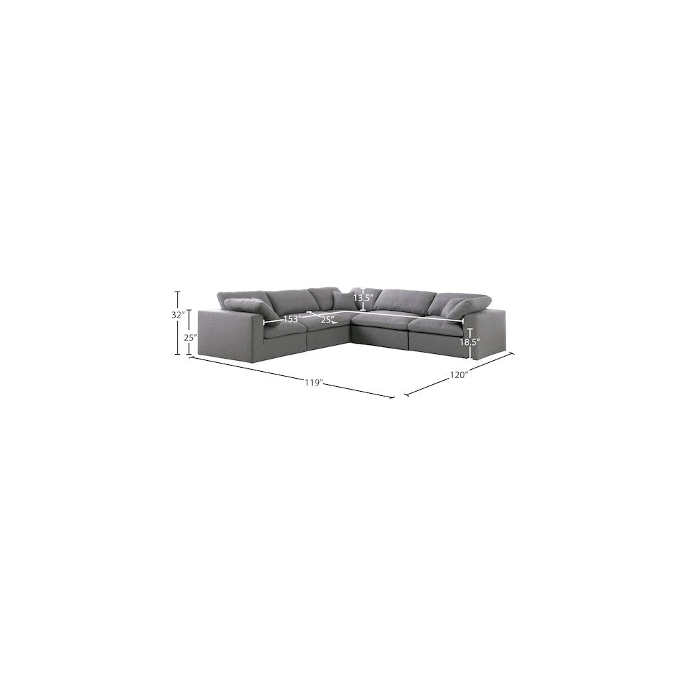 Serene Grey Linen Textured Fabric Deluxe Comfort Modular Sectional