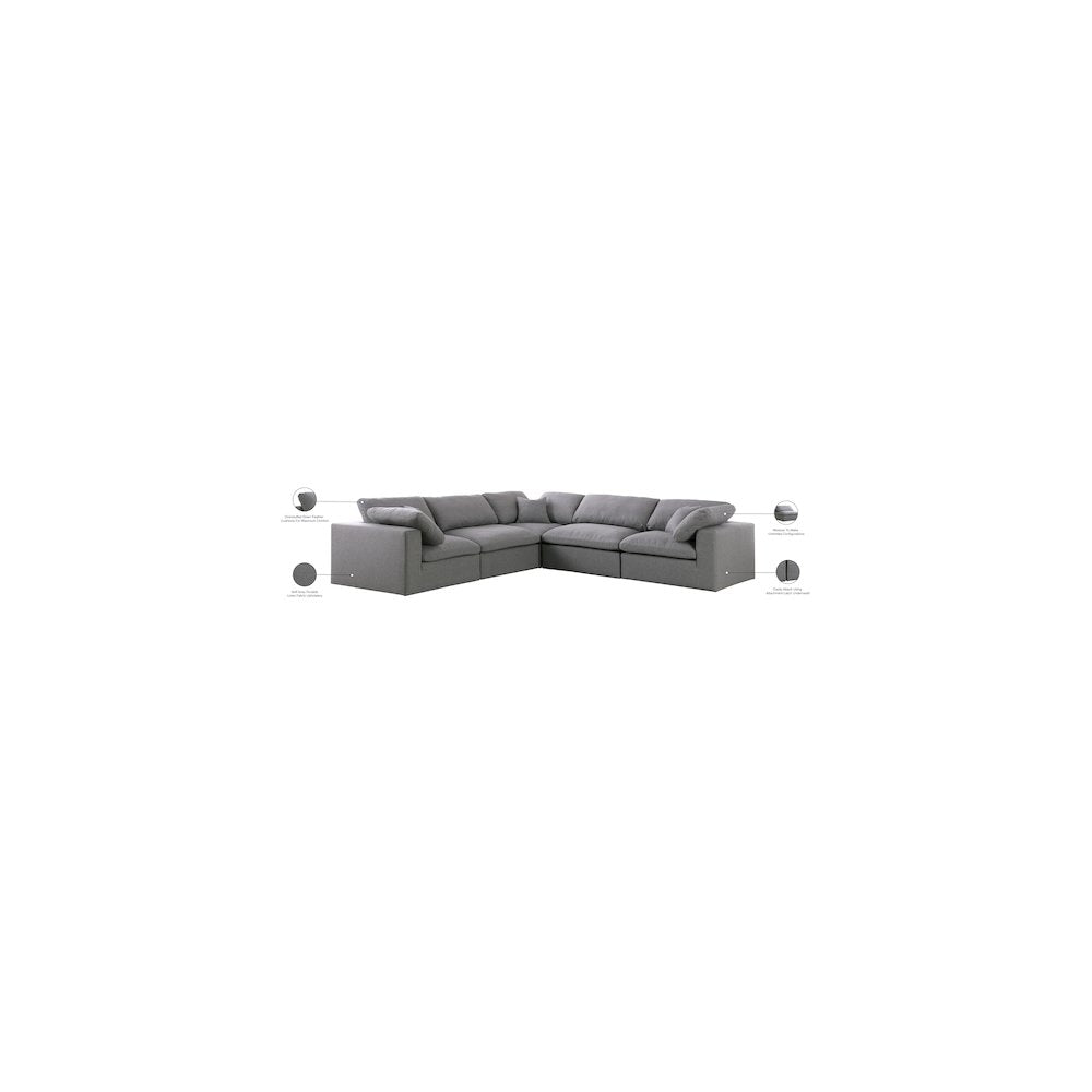 Serene Grey Linen Textured Fabric Deluxe Comfort Modular Sectional