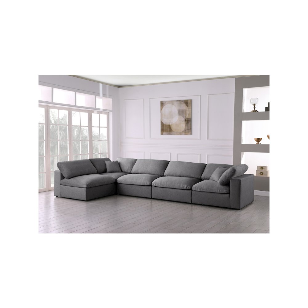 Serene Grey Linen Textured Fabric Deluxe Comfort Modular Sectional