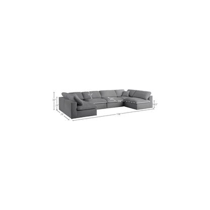 Serene Grey Linen Textured Fabric Deluxe Comfort Modular Sectional