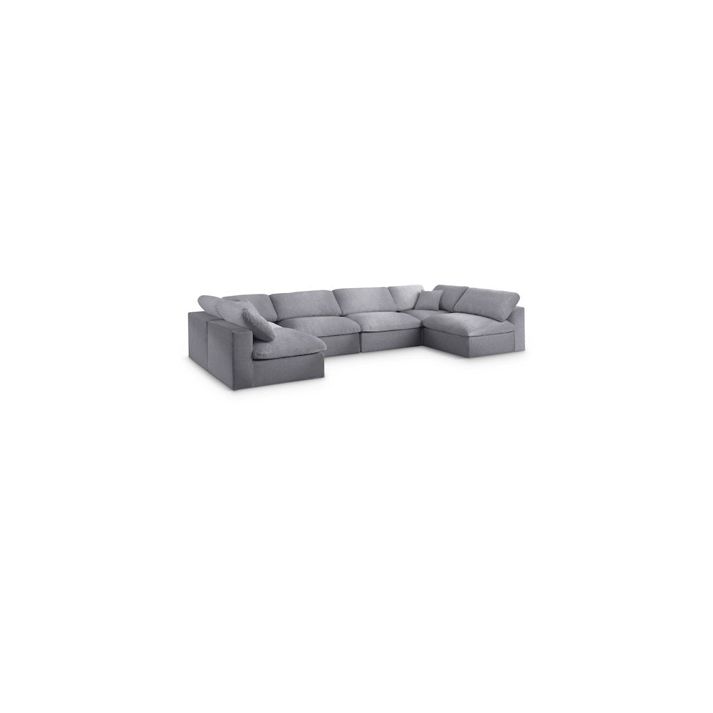 Serene Grey Linen Textured Fabric Deluxe Comfort Modular Sectional