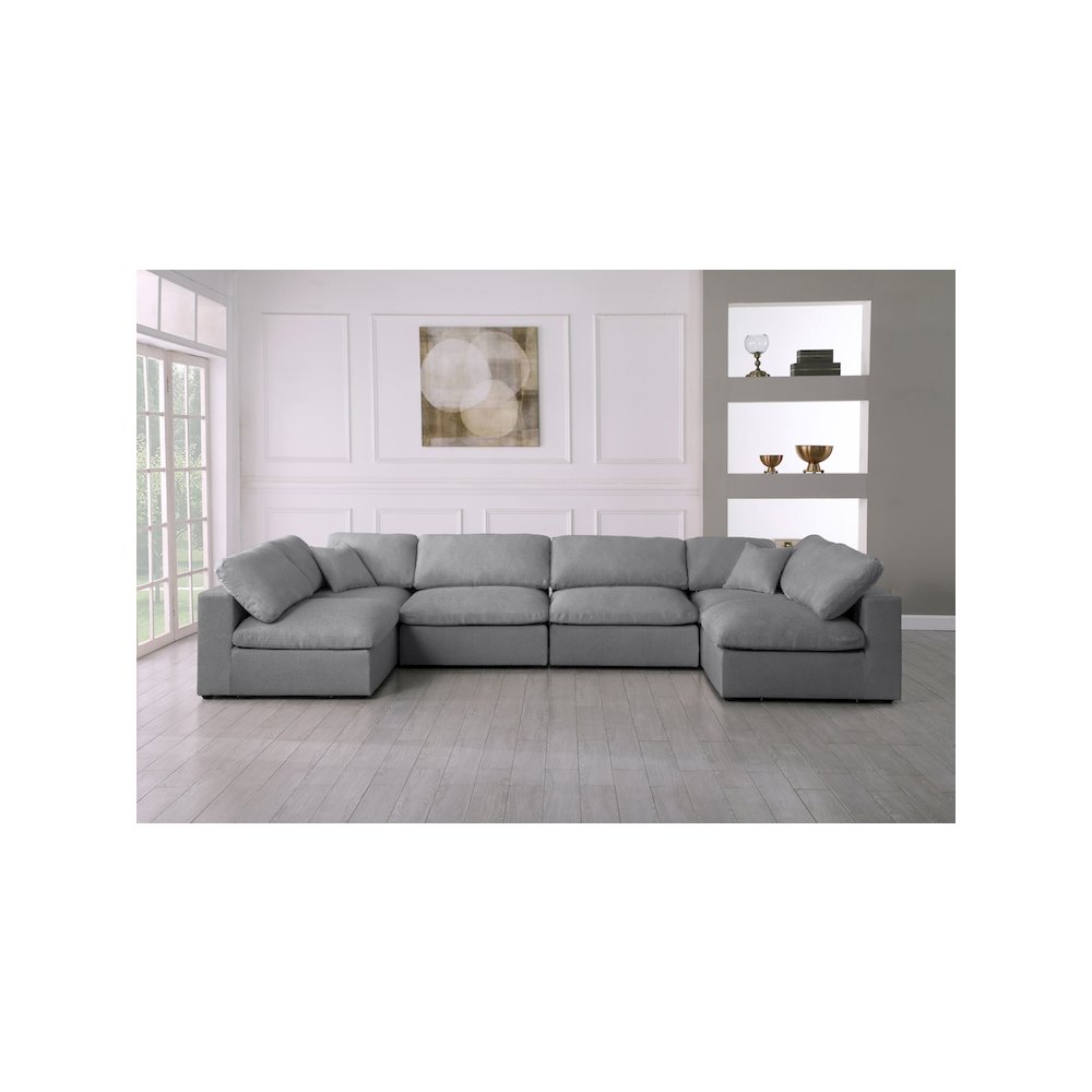 Serene Grey Linen Textured Fabric Deluxe Comfort Modular Sectional