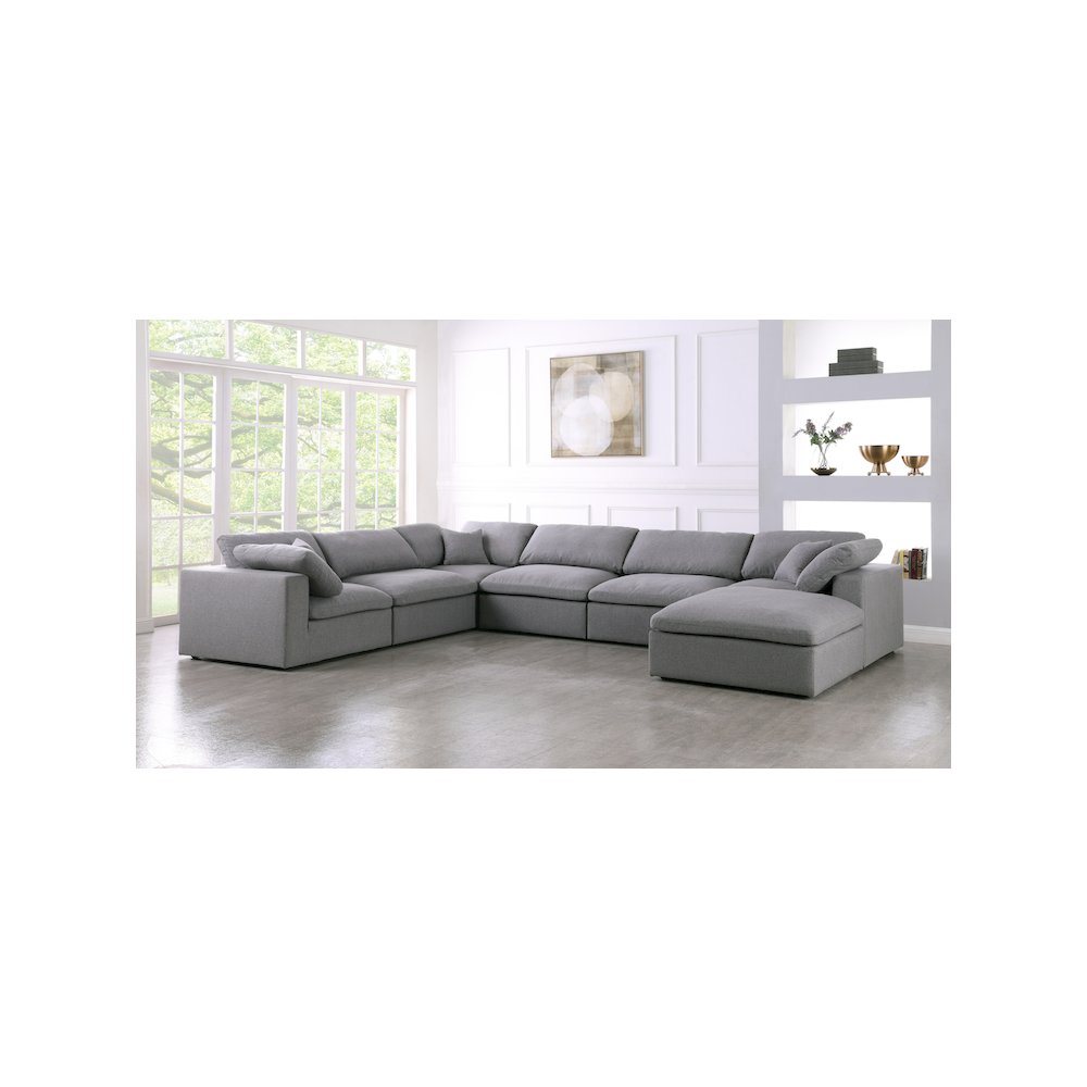 Serene Grey Linen Textured Fabric Deluxe Comfort Modular Sectional