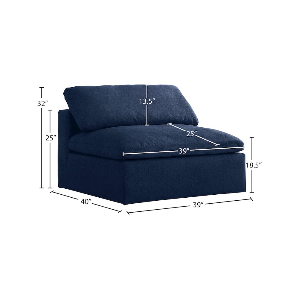 Serene Navy Linen Textured Fabric Deluxe Comfort Modular Armless Chair