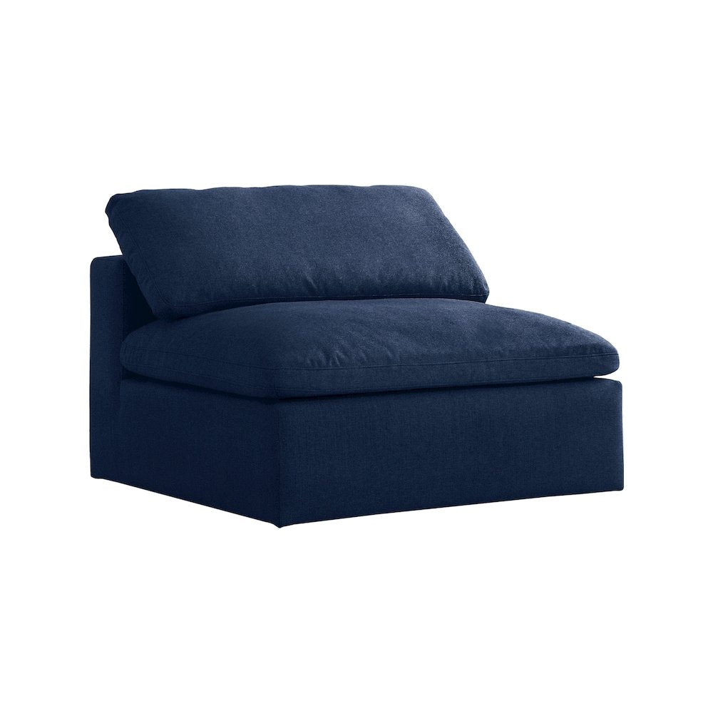 Serene Navy Linen Textured Fabric Deluxe Comfort Modular Armless Chair