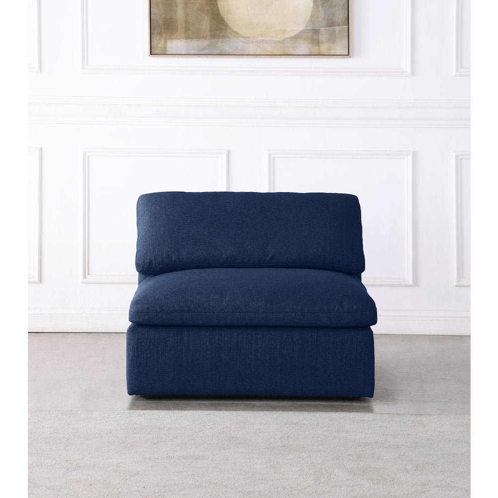 Serene Navy Linen Textured Fabric Deluxe Comfort Modular Armless Chair