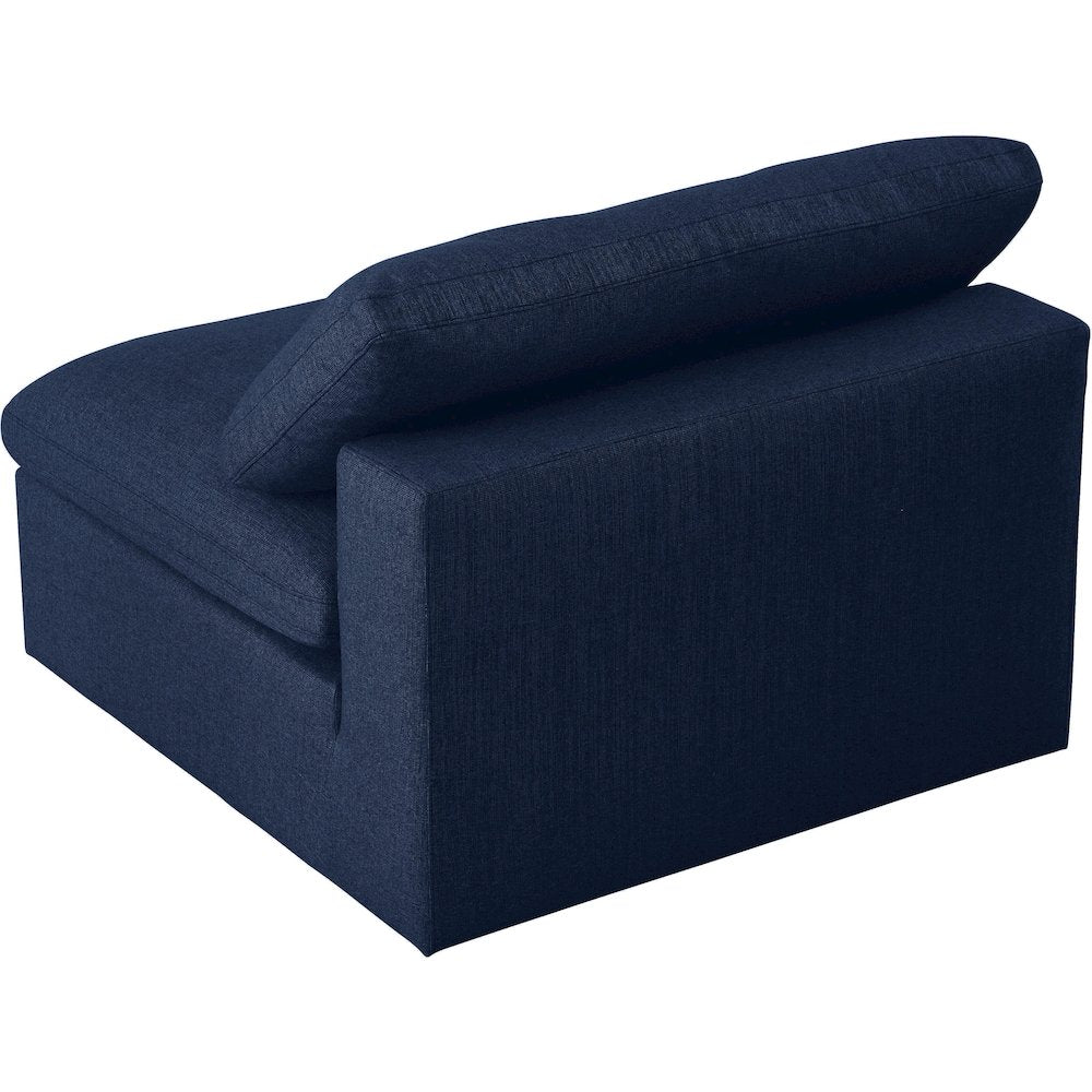Serene Navy Linen Textured Fabric Deluxe Comfort Modular Armless Chair