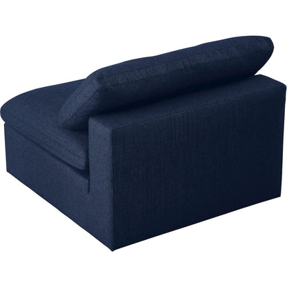 Serene Navy Linen Textured Fabric Deluxe Comfort Modular Armless Chair