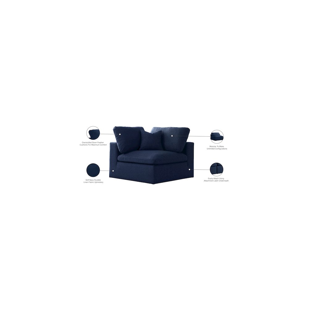 Serene Navy Linen Textured Fabric Deluxe Comfort Modular Corner Chair