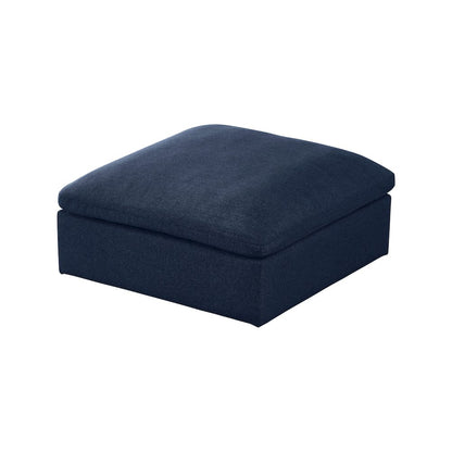 Serene Navy Linen Textured Fabric Deluxe Comfort Modular Ottoman