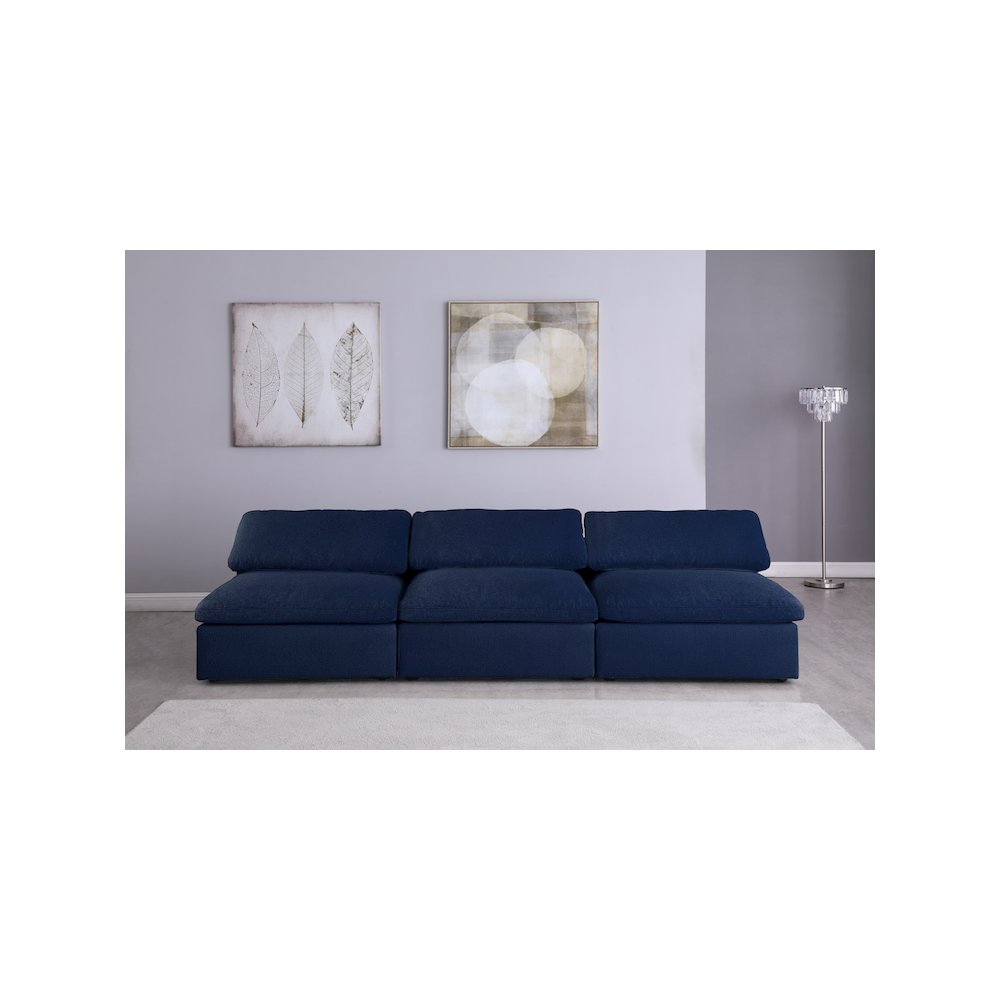 Serene Navy Linen Textured Fabric Deluxe Comfort Modular Armless Sofa