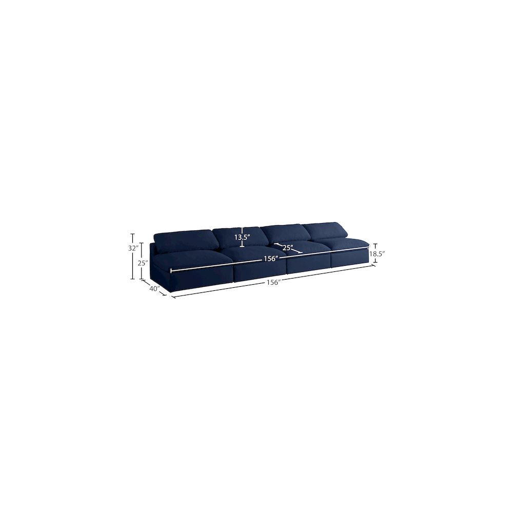 Serene Navy Linen Textured Fabric Deluxe Comfort Modular Armless Sofa