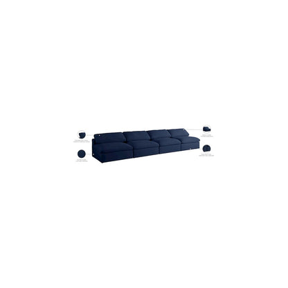 Serene Navy Linen Textured Fabric Deluxe Comfort Modular Armless Sofa