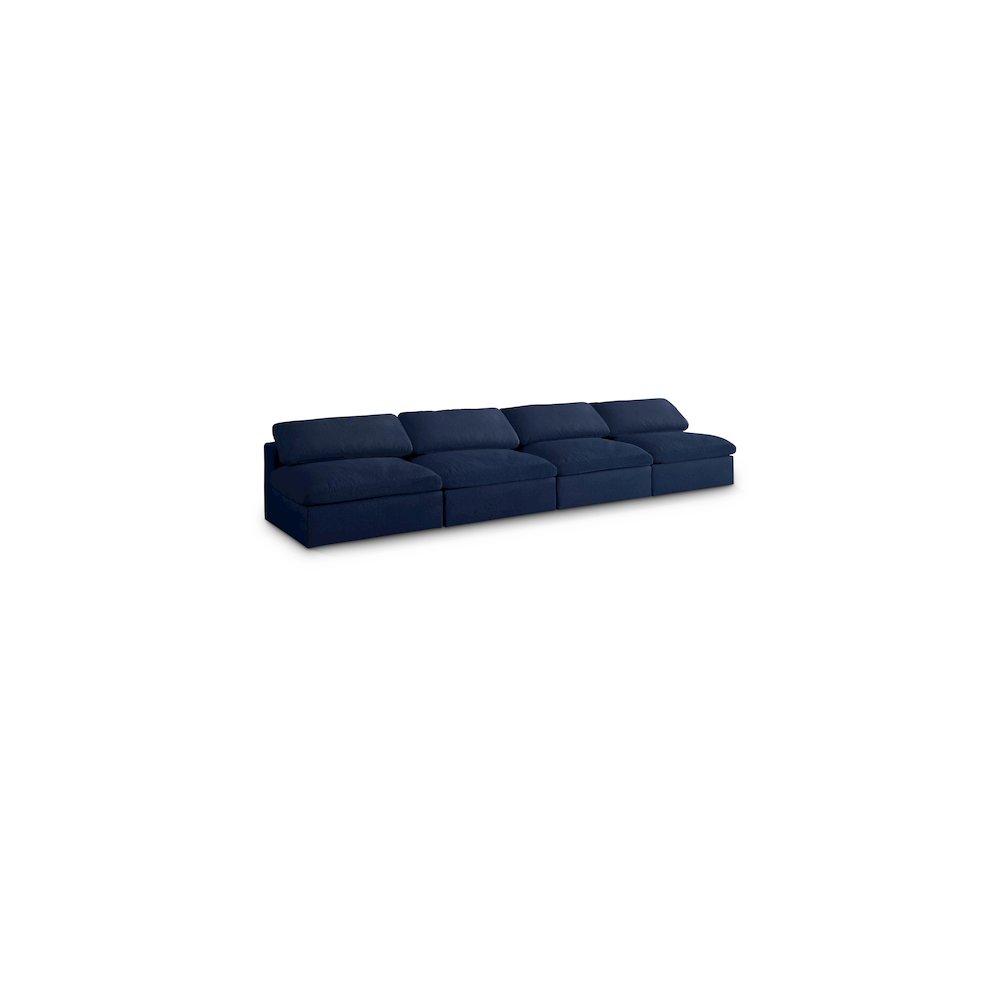 Serene Navy Linen Textured Fabric Deluxe Comfort Modular Armless Sofa