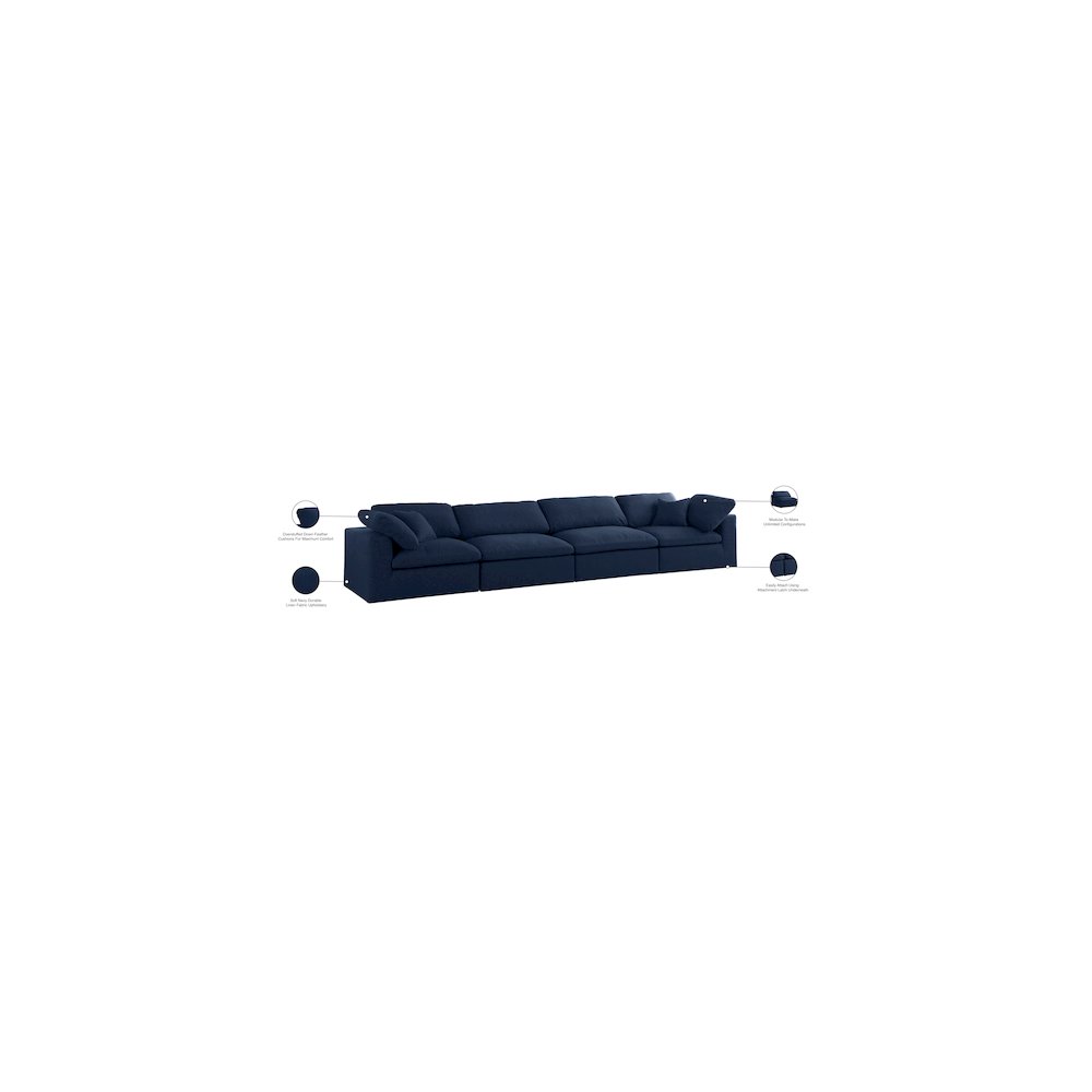 Serene Navy Linen Textured Fabric Deluxe Comfort Modular Sofa
