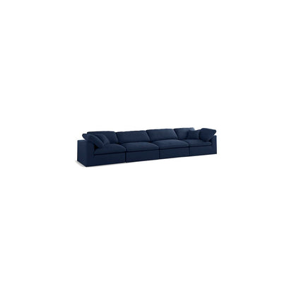 Serene Navy Linen Textured Fabric Deluxe Comfort Modular Sofa