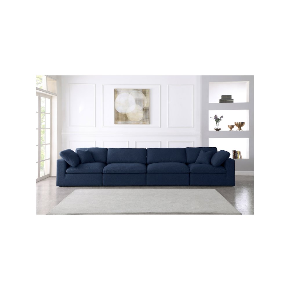 Serene Navy Linen Textured Fabric Deluxe Comfort Modular Sofa