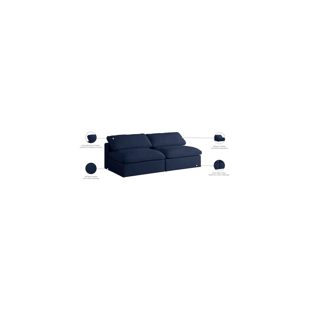 Serene Navy Linen Textured Fabric Deluxe Comfort Modular Armless Sofa