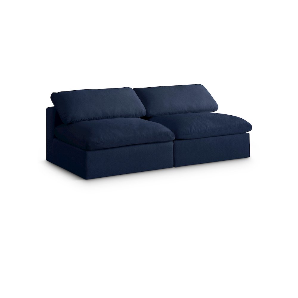 Serene Navy Linen Textured Fabric Deluxe Comfort Modular Armless Sofa