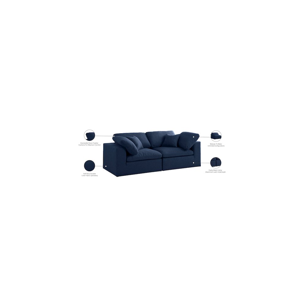 Serene Navy Linen Textured Fabric Deluxe Comfort Modular Sofa