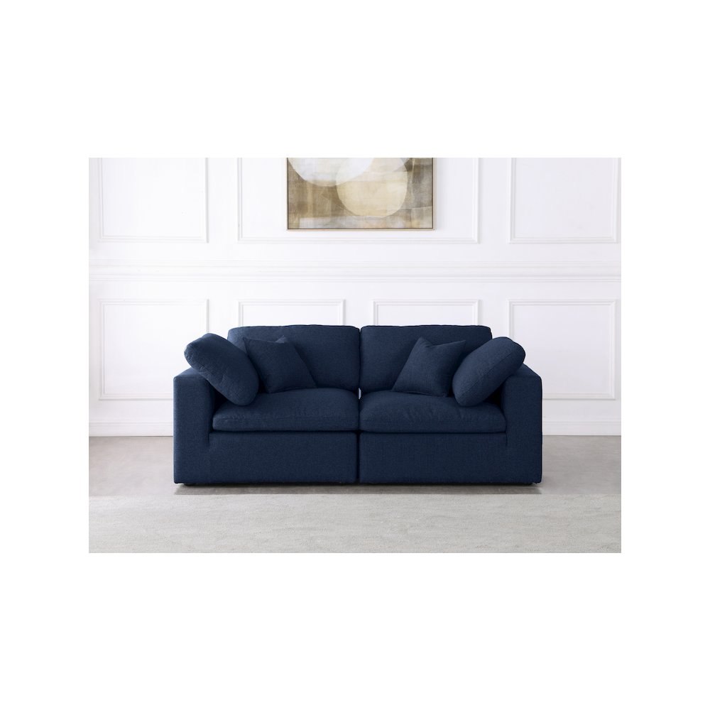 Serene Navy Linen Textured Fabric Deluxe Comfort Modular Sofa