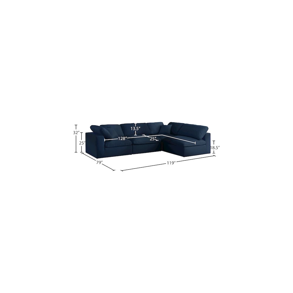 Serene Navy Linen Textured Fabric Deluxe Comfort Modular Sectional