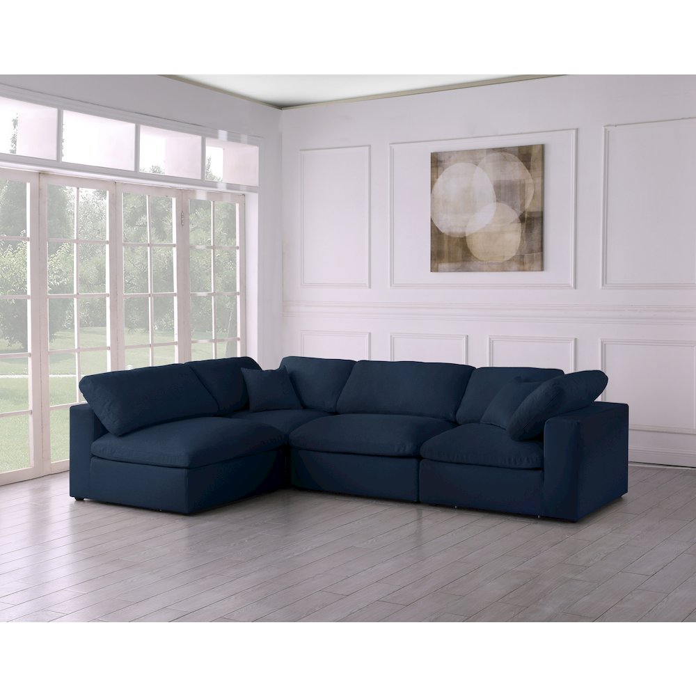 Serene Navy Linen Textured Fabric Deluxe Comfort Modular Sectional