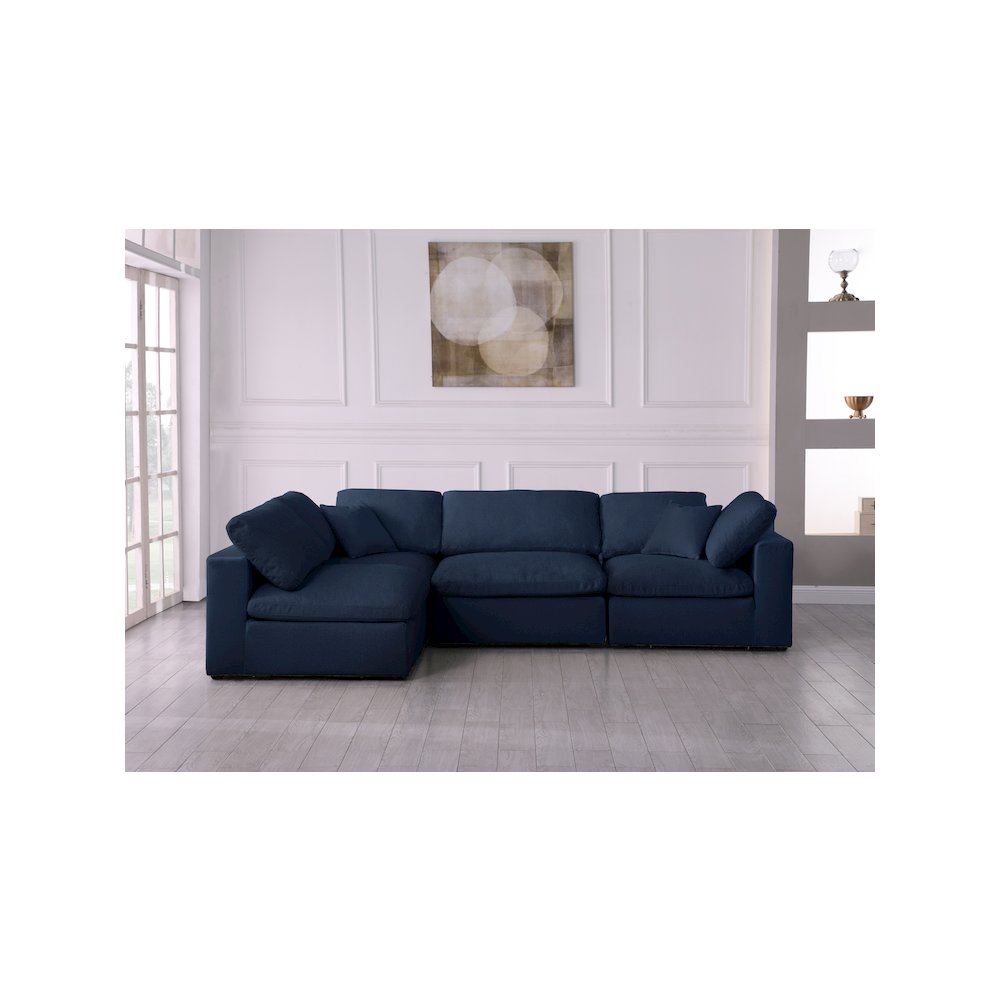 Serene Navy Linen Textured Fabric Deluxe Comfort Modular Sectional