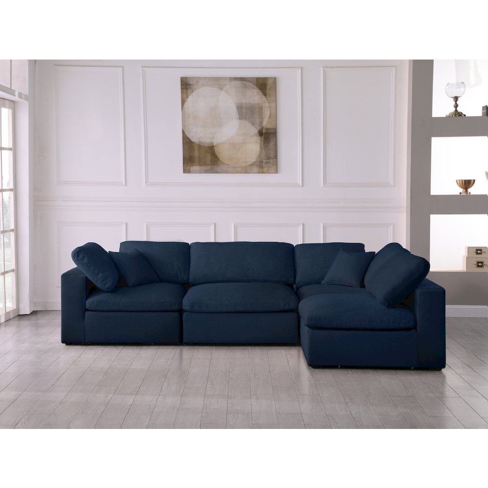 Serene Navy Linen Textured Fabric Deluxe Comfort Modular Sectional