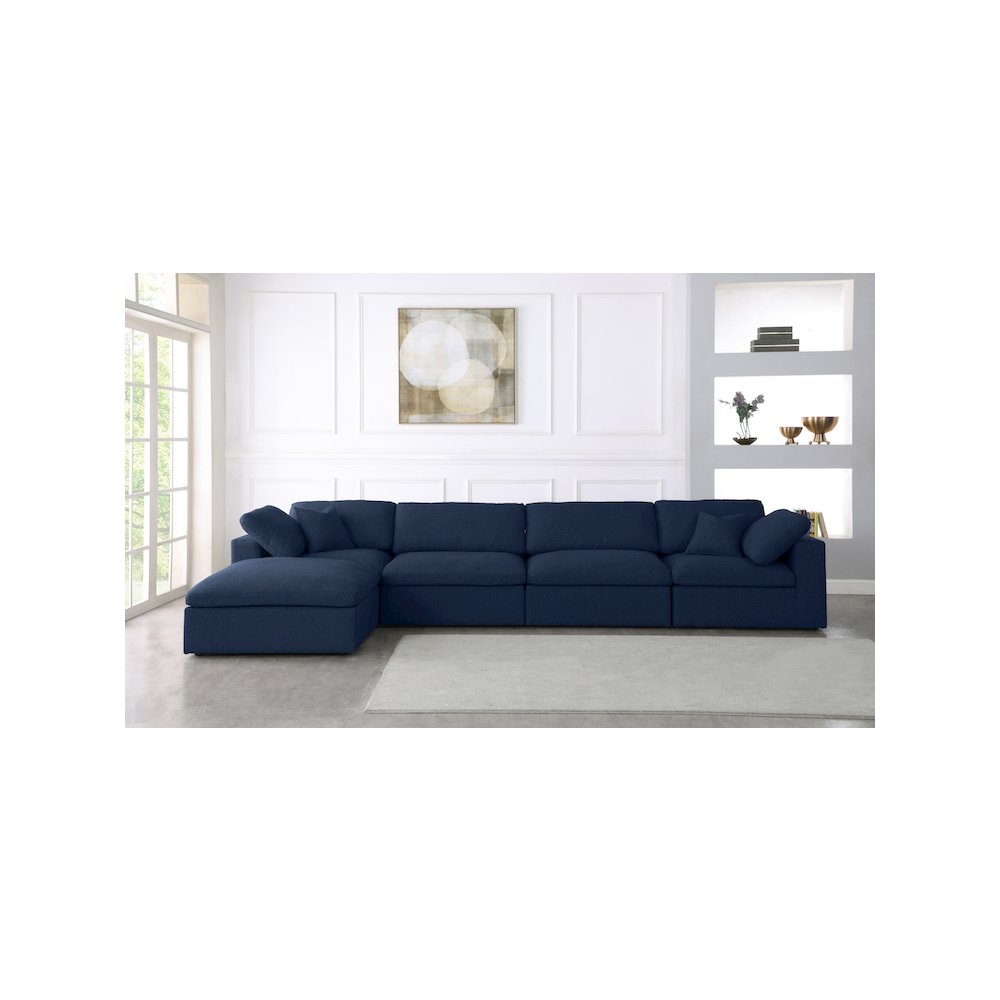 Serene Navy Linen Textured Fabric Deluxe Comfort Modular Sectional