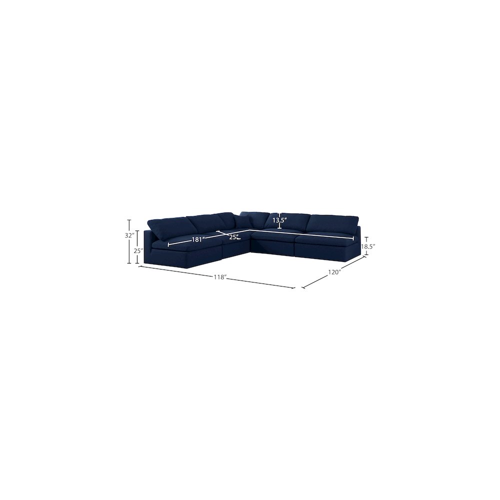Serene Navy Linen Textured Fabric Deluxe Comfort Modular Sectional