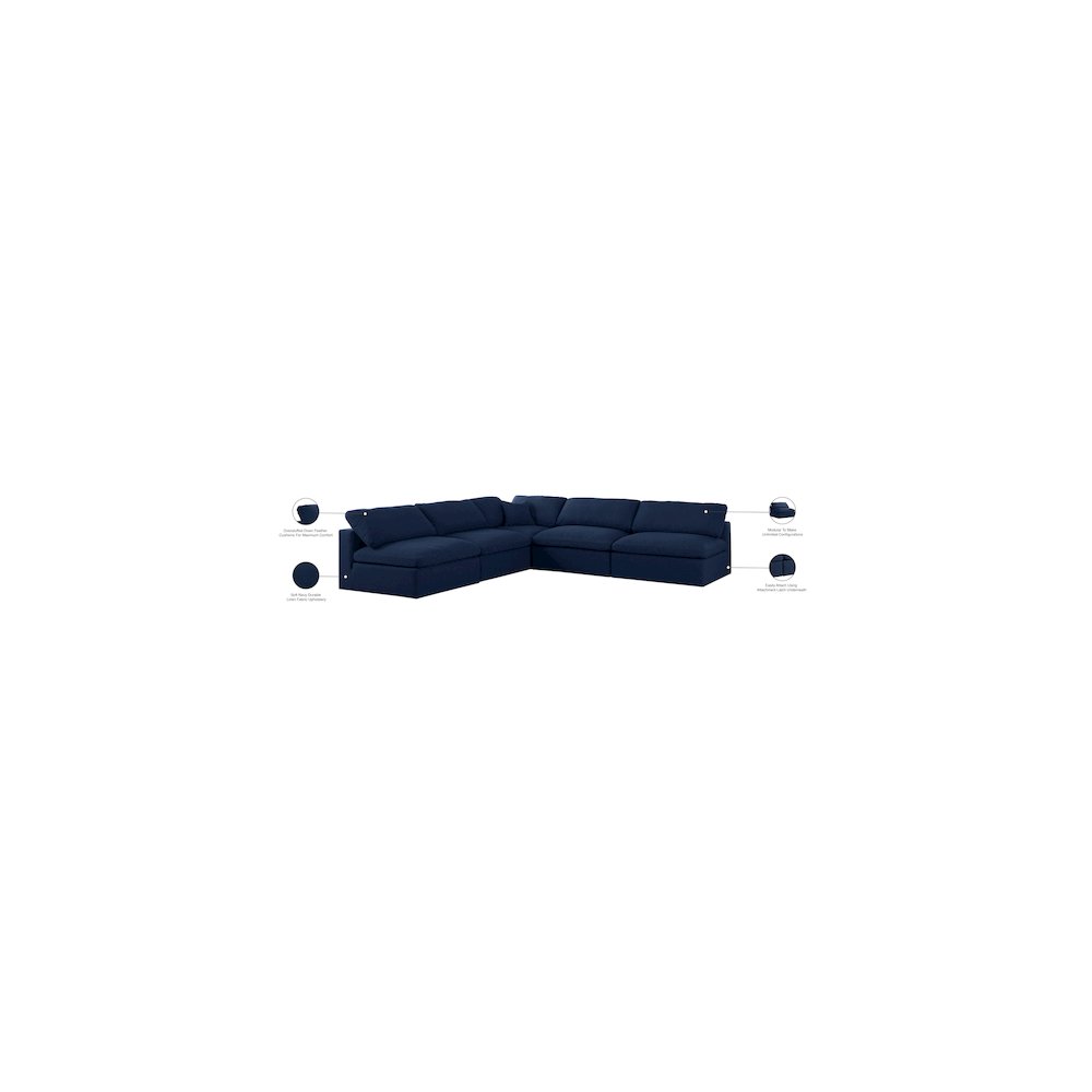Serene Navy Linen Textured Fabric Deluxe Comfort Modular Sectional
